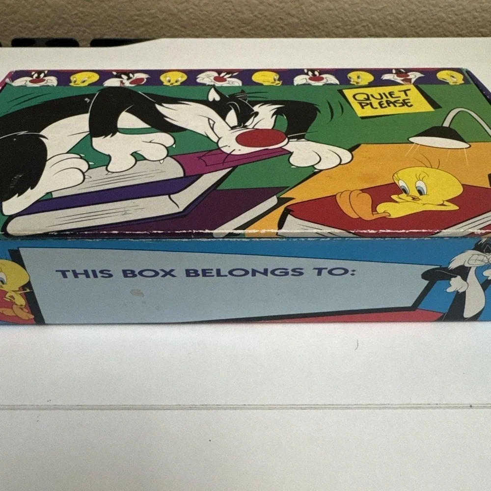 Vintage 1997 Looney Tunes Sylvester & Tweety Bird Cardboard Pencil Box Case-Used